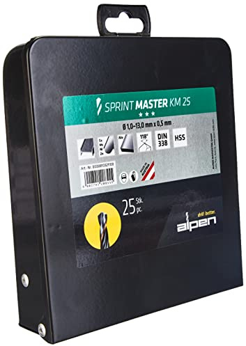 ALPEN Bohrer-Kassetten Set Sprint Master KM 25 (25-tlg., Ø 1,00-13,00 mm, universeller Spiralbohrer, hohe Elastizität, Metallbohrer, Bohrsortiment) 0000810321100