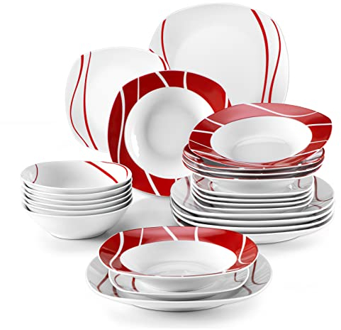Malacasa Felisa, Servizio da tavola per 4/6/8/12 persone, colore: rosso, Porcellana, 24 Piece, 24-PIECE Dinner Set