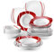 MALACASA 24-Piece Red Stripes Porcelain Plates and Bowls Set for 6 People, Ceramic Christmas Dinner Sets, Elegant Crockery Set Dinner Service, Microwave Dishwasher Safe, Series Felisa