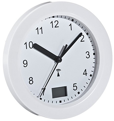 TFA 60.3501 Funk-Badezimmeruhr mit Temperaturanzeige Funkuhr mit höchster Genauigkeit, Befestigung durch Saugnäpfe (Weiß mit Batterie)
