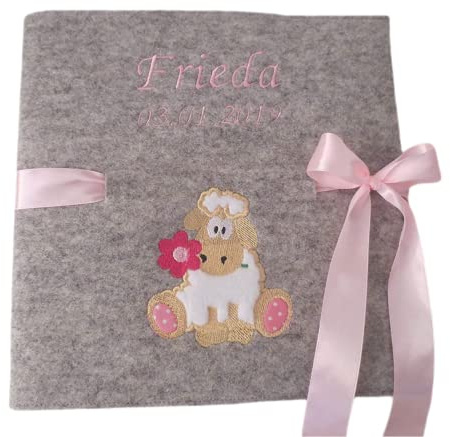 Fotoalbum Kind/Baby Album Name Schaf Junge Mädchen Geburt Wollfilz 26 cm x 25 cm