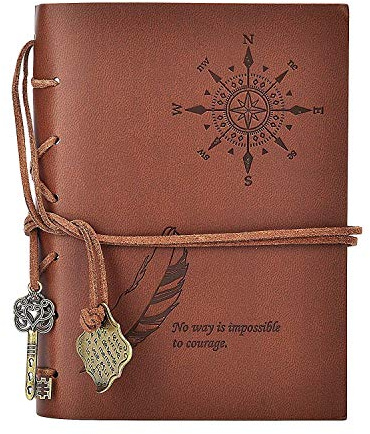 FungLam PU Leather Journal Notebook, Vintage Refillable Journey Diary, Blank Pages Refillable Vintage Sketchbook Travel Notebook Diary(140 * 106 mm)
