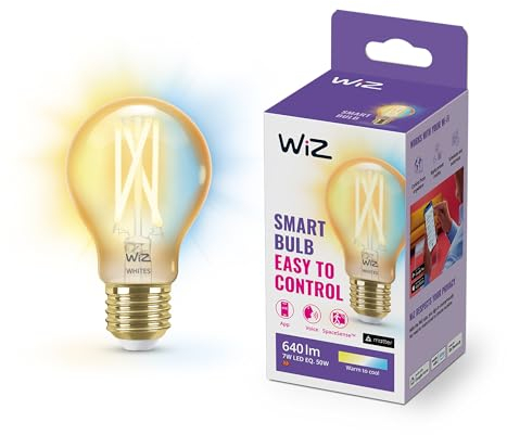 WiZ Tunable White [E27 Edison Screw] Smart Connected WiFi Amber Light Bulb. 60W Warm to Cool White Light, App Control for Home Indoor Lighting, Livingroom, Bedroom.