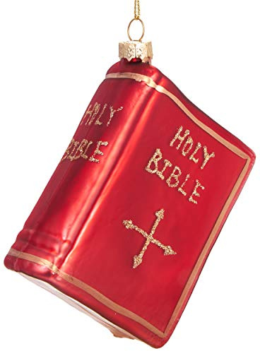 BRUBAKER Bibel Rot - Handbemalte Weihnachtskugel aus Glas | Mundgeblasener Christbaumschmuck Figuren lustig Deko Anhänger Baumkugel - 9 cm