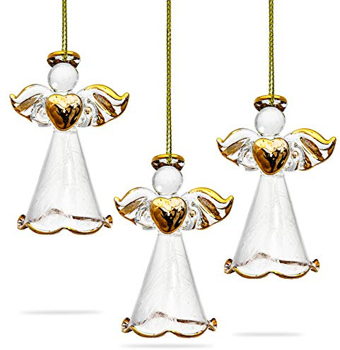 SIKORA BS452 Engel mit Herz Christbaumschmuck Glas Figur Weihnachtsbaum Anhänger 3er Set, Farbe:3er Set