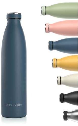 LARS NYSØM Edelstahl Trinkflasche 350ml, 500ml, 750ml, 1L, 1 5 liter | Thermosflasche Kohlensäure geeignet | Auslaufsichere Wasserflasche für Sport, Outdoor, Schule (Stone Blue, 1000ml)