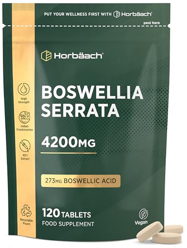 Boswellia Serrata Extract 4200mg | 273mg Boswellic Acid | 120 Vegan Tablets | Indian Frankincense Supplement | by Horbaach