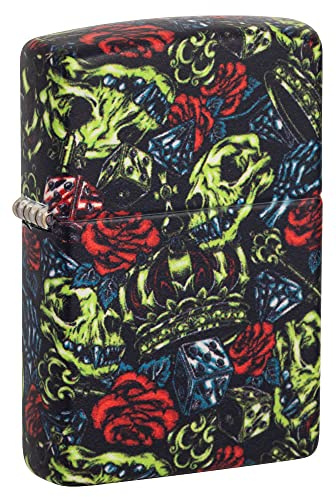 Zippo Sturmfeuerzeug - Skull Crown, 540° Glow-in-The-Dark - Nachfüllbar - Wiederverwendbar - Windfestes Design - Geschenkbox - Made in USA