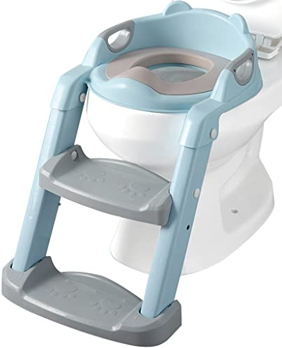 Toilettensitz Mit Treppe Verstellbare Höhe Toilettentrainer, Leichter Und Faltbarer Töpfchenstuhl Für Jungen Und Mädchen, Belastbar 50kg (Color : Blue, Size : 42 * 39.6 * 29.9cm)