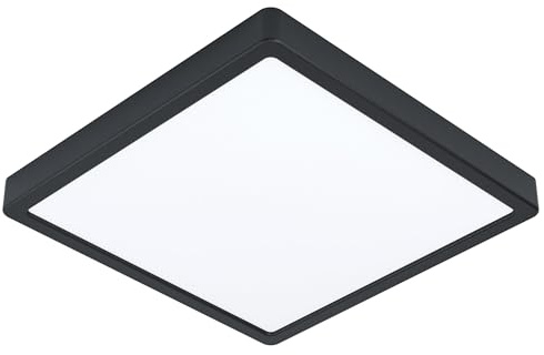 EGLO LED Deckenleuchte Fueva 5, L x B 28,5 cm, Bad-Deckenlampe | Aufbauleuchte aus Metall in Schwarz mit weißer Leuchtfläche, Badezimmer Lampe, LED Aufbaulampe neutralweiß, IP44