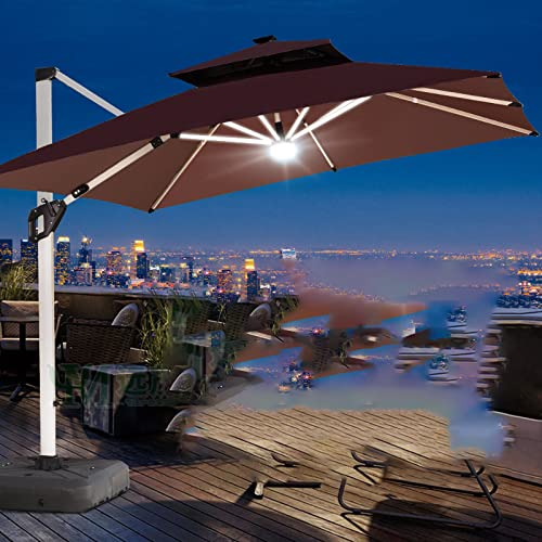 HARICSET Cantilever Parasol Sonnenschirm Ampelschirm Garden Parasol mit Kurbelvorrichtung UV-Schutz Bespannung Sonnenschirm Schirm Gartenschirm Markts(Size:2.5 * 2.5m(170Lbase),Color:weißes Licht)