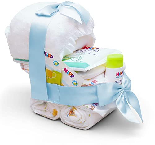 MilaBoo® Kinderwagen Windeltorte blau I Geschenk zur Geburt oder Taufe I Handgemachte Premium Windeltorte Junge für Babyparty I Made in Germany