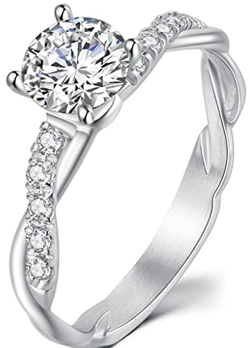 Jude Jewelers Stainless Steel 2.0 Carat Simulated Diamond Wedding Engagement Solitaire Style Proposal Ring (Silver, 8.5)
