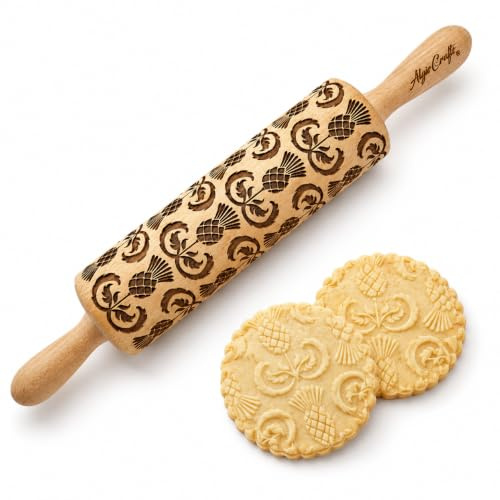 CARDO Mattarello Legno Goffrato | Mattarello Inciso | Rullo per Biscotti e per Modellare | Mattarello Decorativo per Biscotti di Algis Crafts
