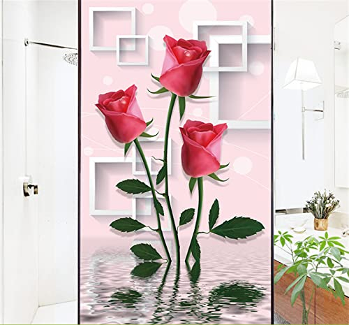 Fensterfolie Blickdicht Selbsthaftende, Fenster Selbsthaftend, Fensterfolie Selbsthaftend Blickdicht Sichtschutzfolie für Badzimmer Büro Wohnzimmer - Rote Rose，90x200 cm
