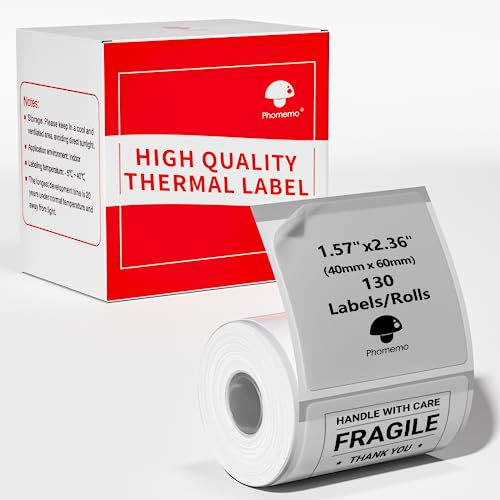 Phomemo M220 Transparentes Etikettenpapier, Thermoetikett Etikett | für M220 M250 M221 M120 M150 M108 M110 M421 Etikettendrucker, 1 Rolle, 40x60mm, 130 Etiketten/Rolle