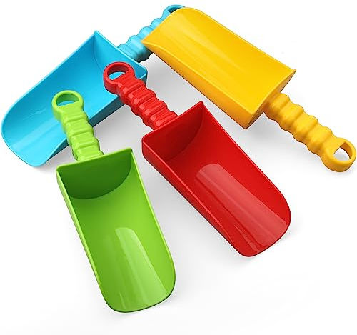 Sand Beach Shovels Sandbox Toys for Kids Toddlers, 4PCS Jumbo Sand Shovels Beach Tools for Backyard Sandbox Sandtable Garden, 25cm Colorful Spade for Digging Sand Snow
