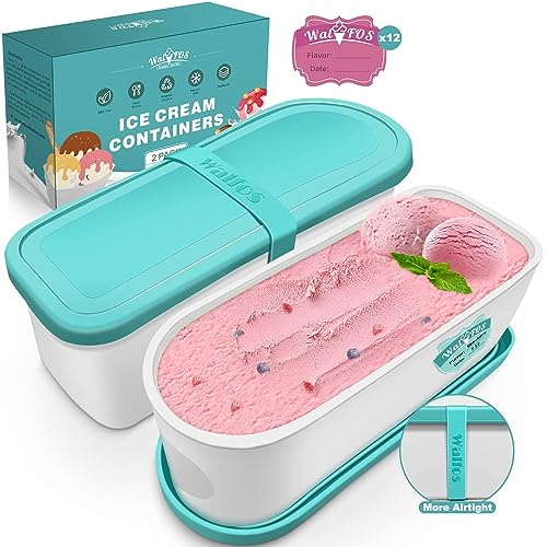 Walfos® Eisbehälter für Speiseeis 1.5L, Wiederverwendbare Hausgemachte Eiscreme-Behälter mit Silikon-Deckel, stapelbare Gefrierschrank-Aufbewahrungsbehälter für Joghurt, 2er-Set