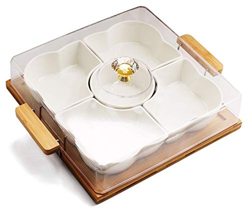 OQHAIR Bandeja de cerámica para Almacenamiento de fruteros, Bandeja de bambú Creativa, Caja de Dulces Independiente, Caja de Almacenamiento de Frutas secas con Tapa, Cesta de Frutas