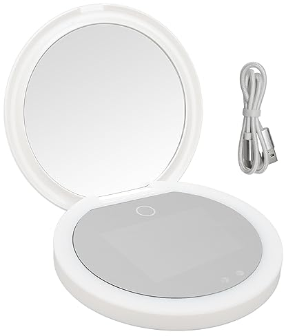 Beufee Taschenspiegel, LED-beleuchteter Reise-Make-up-Spiegel, Reise-Kompaktspiegel Mit UV-Kamera, Sonnentest, Doppelseitig Verstellbarer Licht-Make-up-Spiegel Für Taschen, Geldbörsen, Handtaschen