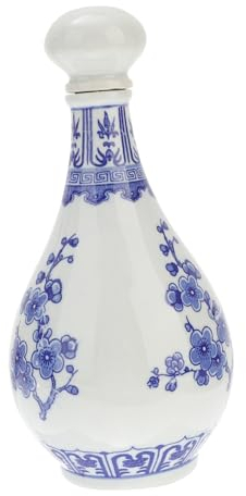 VINTORKY 500ml Blue and White Porcelain Wine Bottle Ceramic Drink Container Drip-Free Spout for Home Use and Gift Giving