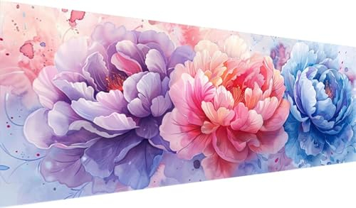 Diamond Painting Set 250x100 cm, DIY Blume Diamond Painting Eckige Steine Strass Cross Stickerei Kunst Kits, Diamond Painting Zubehör Set Basteln Erwachsene, Diamond Painting Pfingstrose für Geschenke