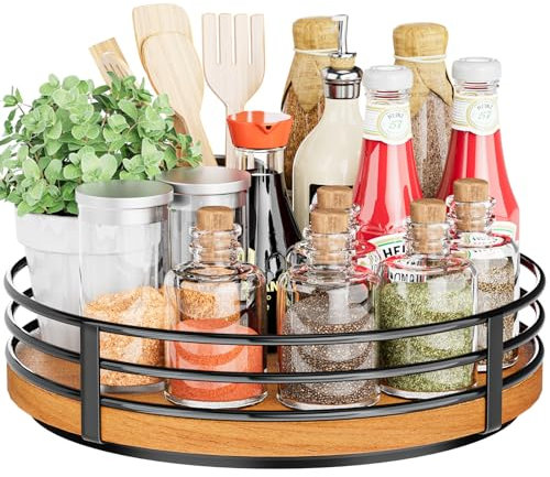 Lazy Susan Drehteller-Organizer aus Holz, rund, 25,4 cm, für Schrank, Küche, Arbeitsplatte, Esstisch, Speisekammer, Schrank, Badezimmer, Café, Bar, Aufbewahrung, Heimdekoration