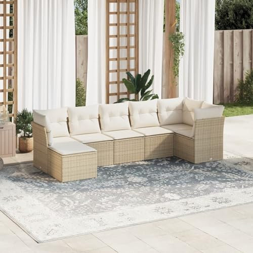 Homgoday Gartensofa-Set 7-teilig mit beigen Kissen aus Polyrattan, Outdoor-Sofas für den Garten, Gartenmöbel-Set für den Außenbereich, Gartenmöbel Type3217968