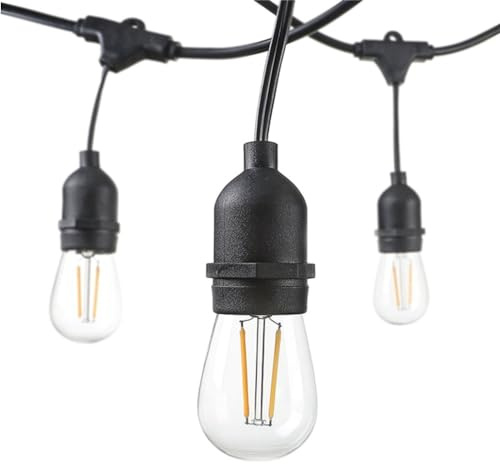 ENERJ 10.2m Outdoor LED String Lights with 10 x 2W S14 Edison Filament Bulbs IP65 Waterproof Commercial Grade Festoon Lighting Connectable Up to 30 Strands E27 Warm Glow