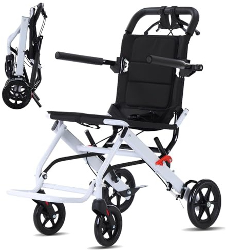 DYHQQ Fauteuil Roulant De Transport Portatif Avec Frein À Main Roues Arrière De 8, Petit Fauteuil Roulant Compact Fauteuil Roulant Léger Pliable Pour Adultes Et Enfants