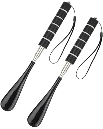 Shengxi 2 Pcs Calzador de Zapatos Largo, Telescópico 30-71cm Calzador Retráctil Calzador de Zapatos Largo con Asa Antideslizante y Cordón para Mujeres Hombres Niños y Personas Mayores Calzador