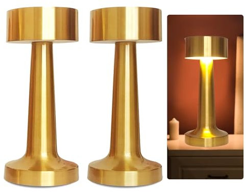 KBIBCK 2 PCS Lampe de Table sans Fil, Lampe de Table Sans Fil Rechargeable USB, lampe de table rechargeable avec Capteur Tactile, Luminosité à 3 Niveaux, pour Chambre, Chevet,Restaurant(doré)