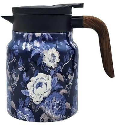 Tea Pot, Vintage Floral Pattern Tea Built-in Infuser,1000ml Teapot,Tea Pot Infuser Bottle Steel Thermal Carafe with Lid for Hot Drinks, Insulated Teapot with Handle (E)