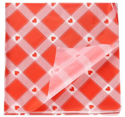 QUARKZMAN 200 Stück Wachspapierblätter 11,81 x 11,81 Herzförmiges Öl absorbierendes Trockenlebensmittel Verpackungspapier für Einlagen Picknickkorb Brot Hamburger Wrap Küche, Rot