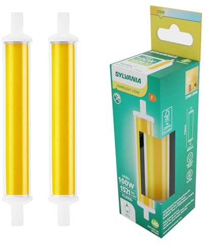 SYLVANIA LED Stab 118 mm | R7s Stablampe | 14W ersetzt 100W Halogenstab | Warmweiß, 1521 Lumen, 360° Abstrahlwinkel | Leuchtmittel für Strahler & mehr | 2er Pack
