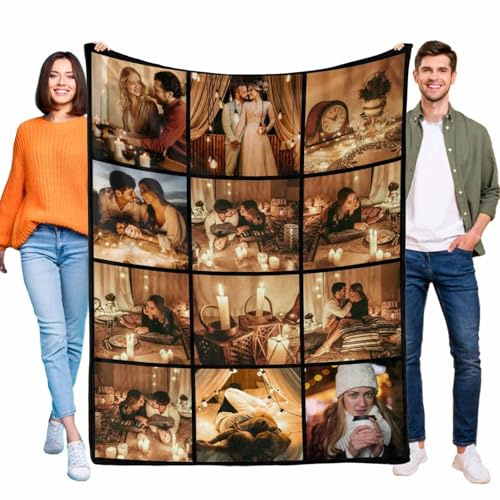 Kiddo Sky Benutzerdefinierte Decke mit Fotos Text Personalisierte Decke Überwürfe mit Bild Anpassbare Decke für Mama Papa Paar (Stil H)