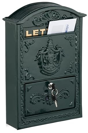 Relaxdays Cassetta Posta, Design Antico, Porta Lettere A4, Casella Postale in Ferro e Alluminio, 42x28x10 cm, Verde Oro
