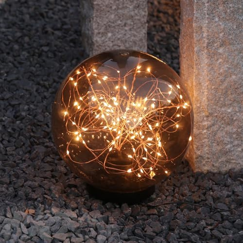 MARELIDA LED Kugel mit Drahtlichterkette Gartenleuchte Gartenkugel Kugelleuchte stehend 80LED für Außen Terrasse Gartenbeleuchtung (100 LED 25cm Dark)