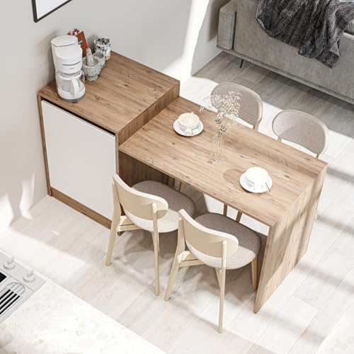 ROOMART Kücheninsel „Milano“ – Küchentisch & Esstisch mit Stauraum, Küchenschrank-Kombination, BHT: 160 x 85 x 60 cm – Modern & platzsparend (Weiß-Eiche)