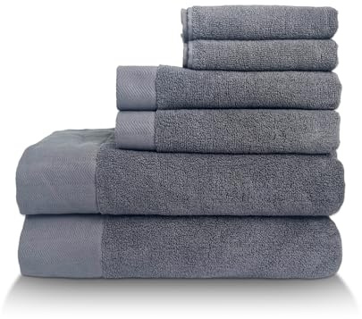 HiChiclife 6-teiliges Handtücher Set Grau – 100% Baumwolle, 35×35 cm Waschlappen, 34×74 cm Handtücher, 70×140 cm Badetücher – 32-Fach Garn, Saugfähig & Weich
