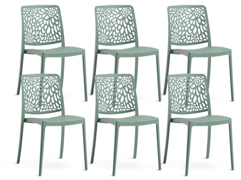 SIEDITI FUORI E DENTRO Chaises de Jardin en polypropylène avec Fibre de Verre, chaises empilables pour extérieur ou intérieur, Design Moderne et Naturel - Sole (6 chaises, Vert Sauge)