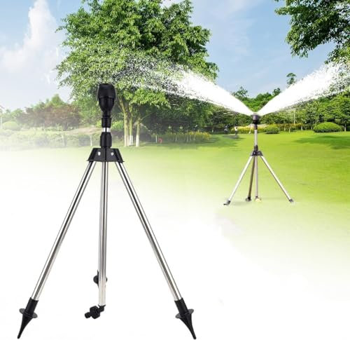 360° Tripod Sprinkler,Rasensprenger mit Drehfunktion, Höhenverstellbares Stativ, Rotationssprinkler für Garten, Hof und große Rasenflächen, Wassersparend mit Einstellbarer Reichweite