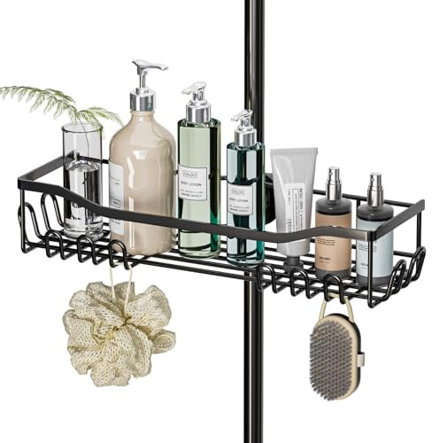 Hozeed Duschablage Ohne Bohren,Edelstahl Badregal Duschregal Rostfrei,Große Größe und Kapazität Duschregal für 18mm-25mm Duschstange,für die Aufbewahrung von Shampoo und Duschgel Badezimmer Schwarz