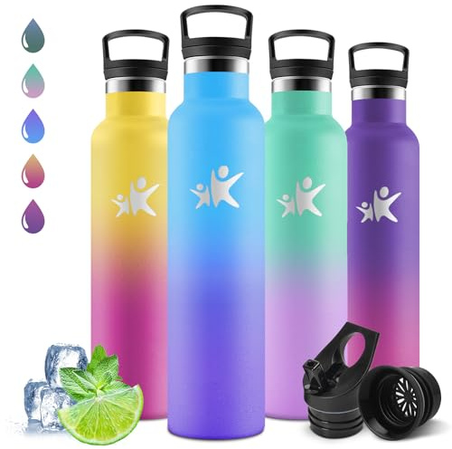 Motswedi Botella Termica 1 litro, Frio/Calor, Botella Termica, a Prueba Fugas, Cantimplora, sin BPA, Botella Agua Gimnasio, Botella de Agua para Deporte, Oficina, Yoga, Gimnasio, Azul Cielo & Morado