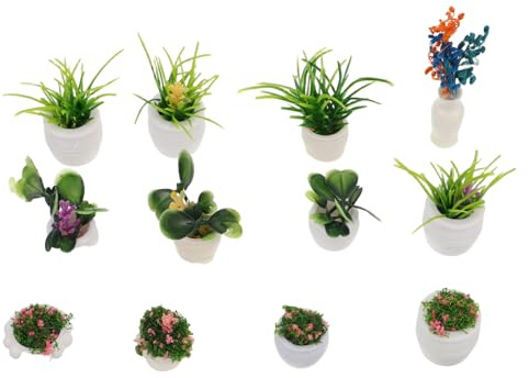 BESPORTBLE 12pcs Miniature Bonsai Decoration Mini Dollhouse Flowerpot Ornaments for Outdoor Landscape Delicate Tiny Potted Plants for Dollhouse Garden Accessories