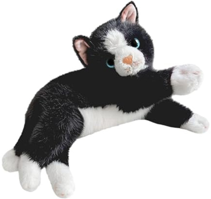 FashionCha Realistico Peluche a Forma di Gatto, in PP, con Design Rilassato, per Decorazione Auto, Regalo, Dimensioni Camera da Letto, Nero