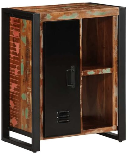 WHOPBXGAD Buffet en Bois Massif récupération Multicolore 55x35x70 cm, Meuble de Rangement Salon Salle à Manger, Armoire de Cuisine Vintage, Design Unique et écologique