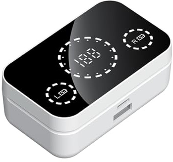 Dioche YD08 Mirror Wireless BT 5.3 Casque – Qualité Sonore HiFi, écran LED, Chargeur de Téléphone d'urgence, Design élégant, écouteurs Intra-Auriculaires sans Fil pour Musique et Appels (White)
