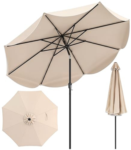 COSTWAY Ombrellone da Giardino 270 cm, Inclinabile 30° (Beige, 270x235cm) | con 8 Stecche, Palo in Metallo, Parte Superiore Ventilata e Manovella, Anti-UV, per Spiaggia, Balcone e Terrazzo