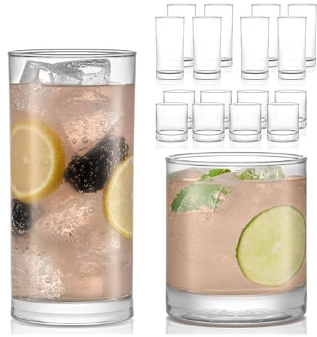 Libbey Province Tumbler and Rocks Glass Set, Elegant Drinkware Glasses Set of 16, Tall Drinking Glasses for Everyday Use or Any Special Occasion